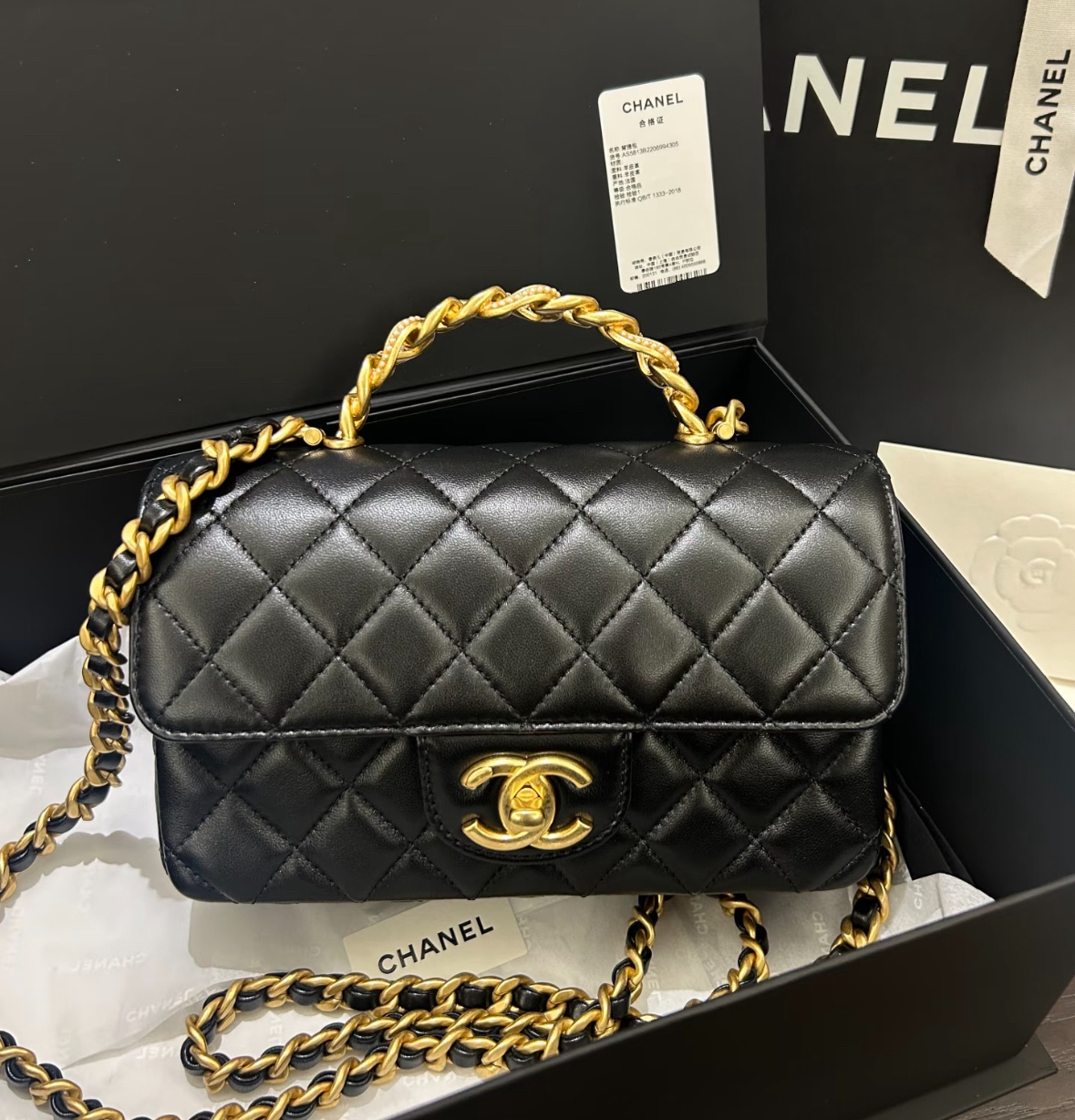 未使用 Chanel/香奈儿 碎钻手柄大mini 斜挎包