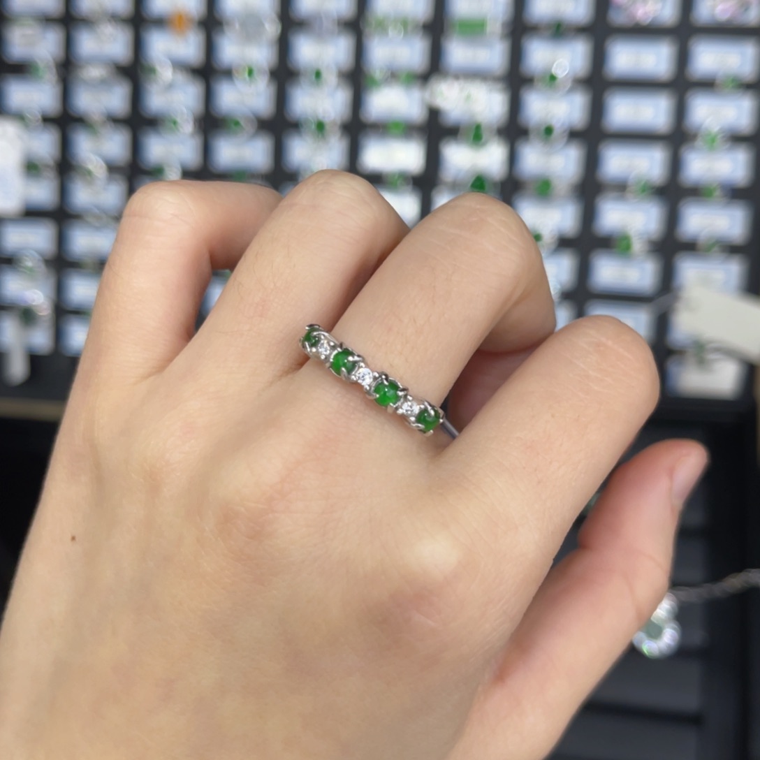 翡翠戒指银S925镶嵌排戒戒指