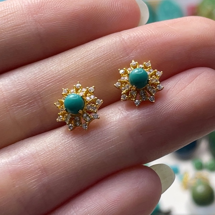 绿松石银S925镀金镶嵌配饰