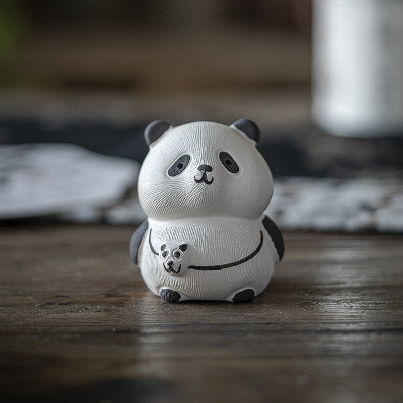 茶小洋-呆萌熊猫紫砂段泥茶宠（实心）
