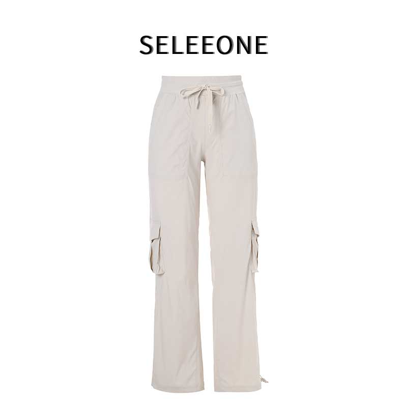 SELEEONE同款户外跑步运动长裤轻薄速干多口袋阔腿休闲裤25001