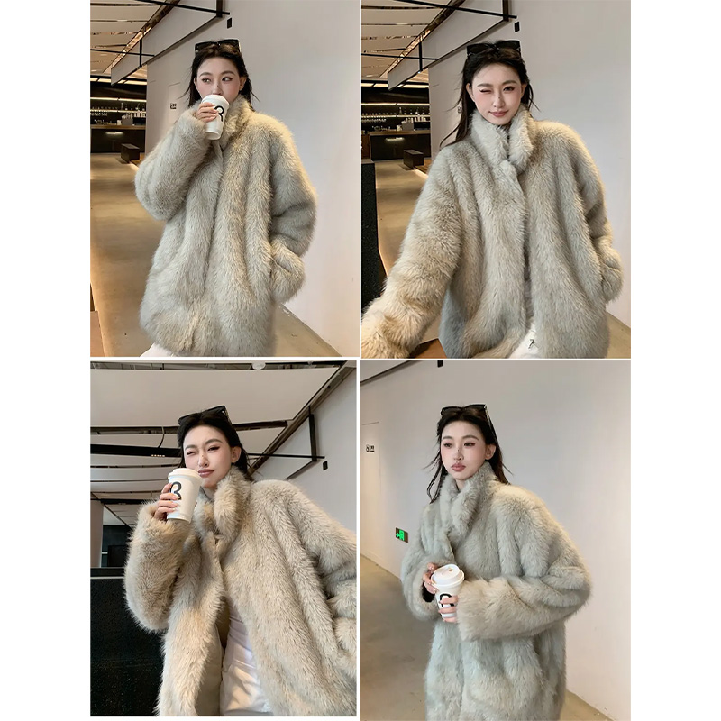 2025年冬新款皮毛一体外套女高级感仿狐狸毛环保毛毛外套皮草大衣