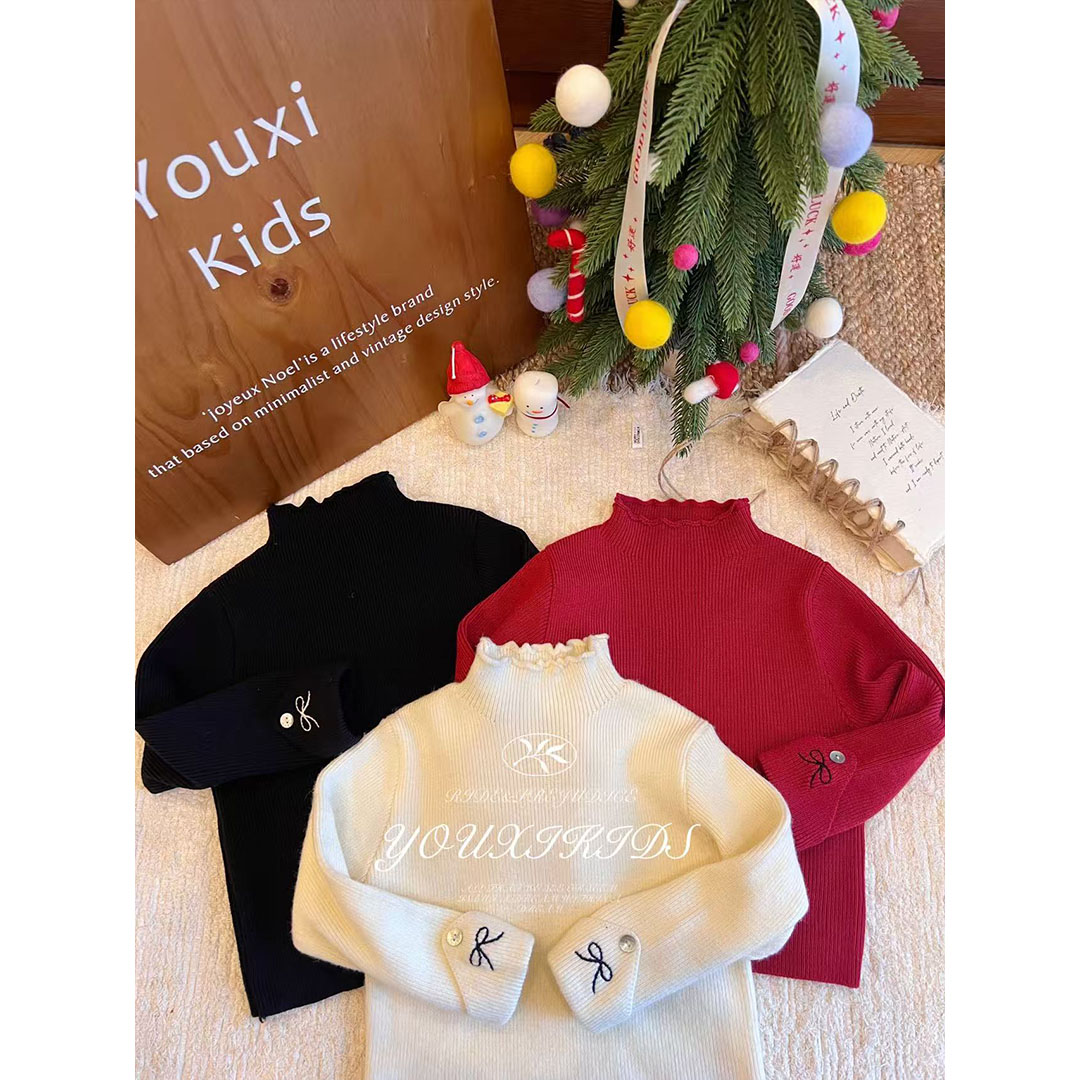 现飞飞家·冬日来信25新亲子冬立领洋气蝴蝶结舒适毛衣打底FF3069