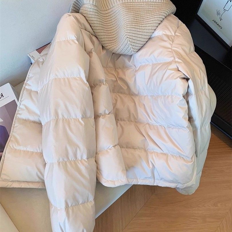 设计感独特别致针织拼接连帽棉服女秋冬法式气质百搭拉链棉衣外套