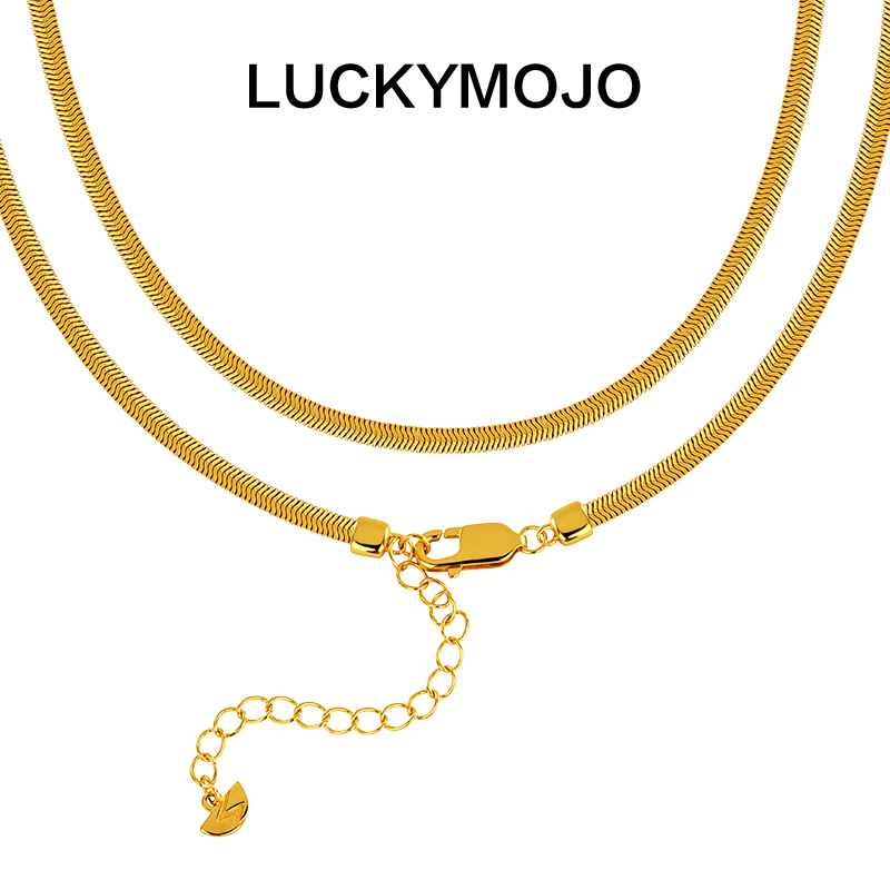 LUCKYMOJO 链子925银 高级轻奢素链锁骨链时尚简约金色项链男女