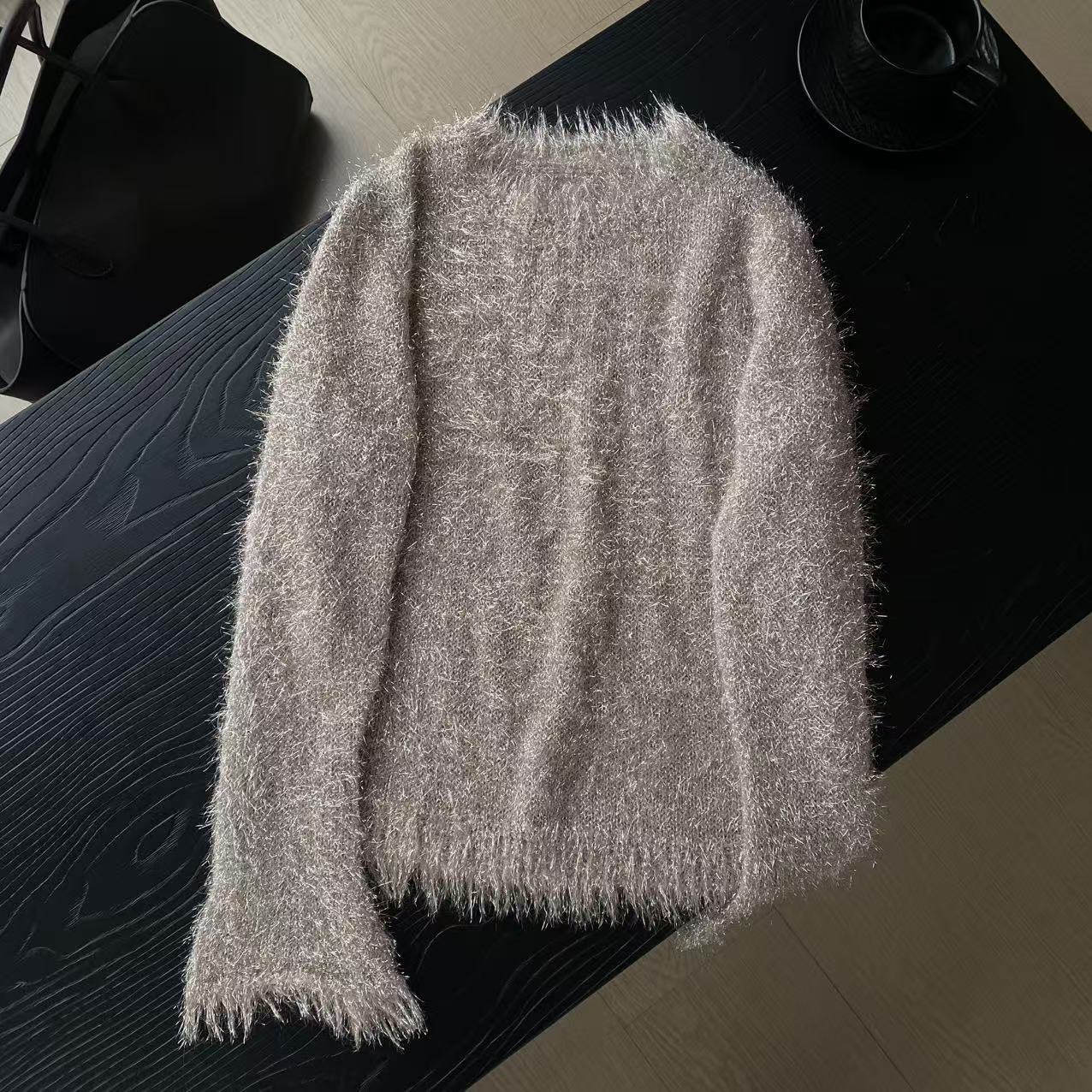 yuhee “香槟派对” 高品质独特超柔软金银丝密织拉毛毛衣1224