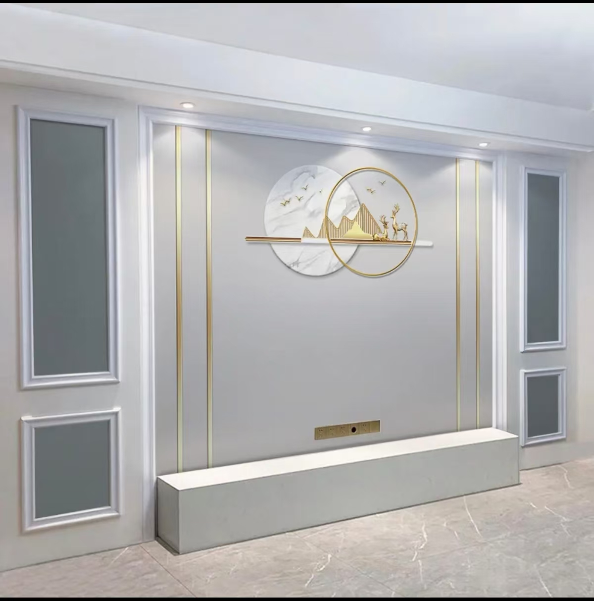 轻奢风麋鹿电视背景墙壁画客厅现代简约影视墙装饰