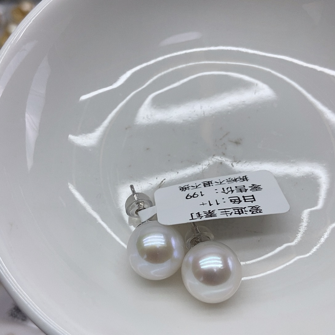 银S925镶嵌淡水珍珠耳饰@@DS-EK001