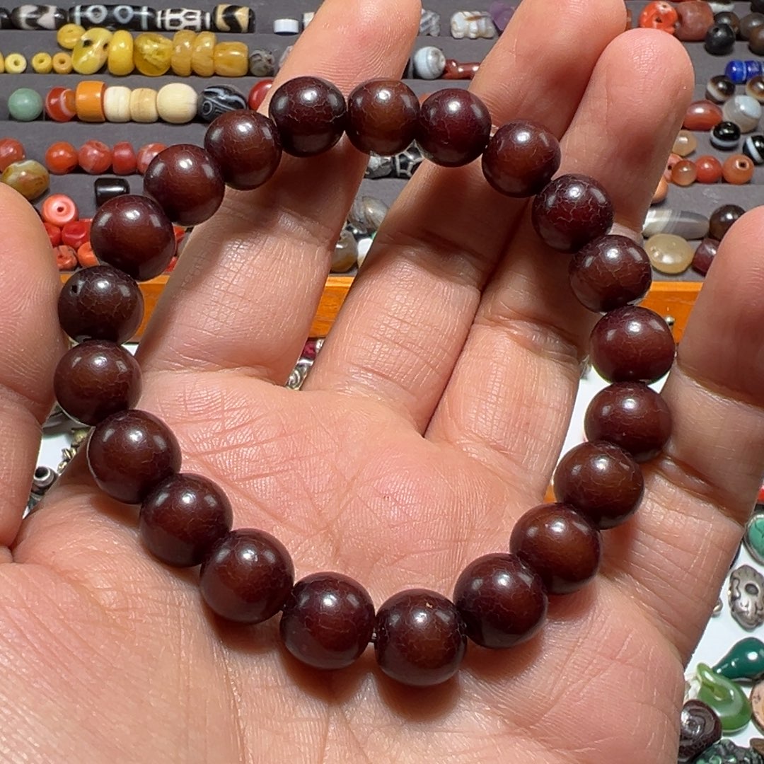 白玉菩提手串墨白藏传出品01