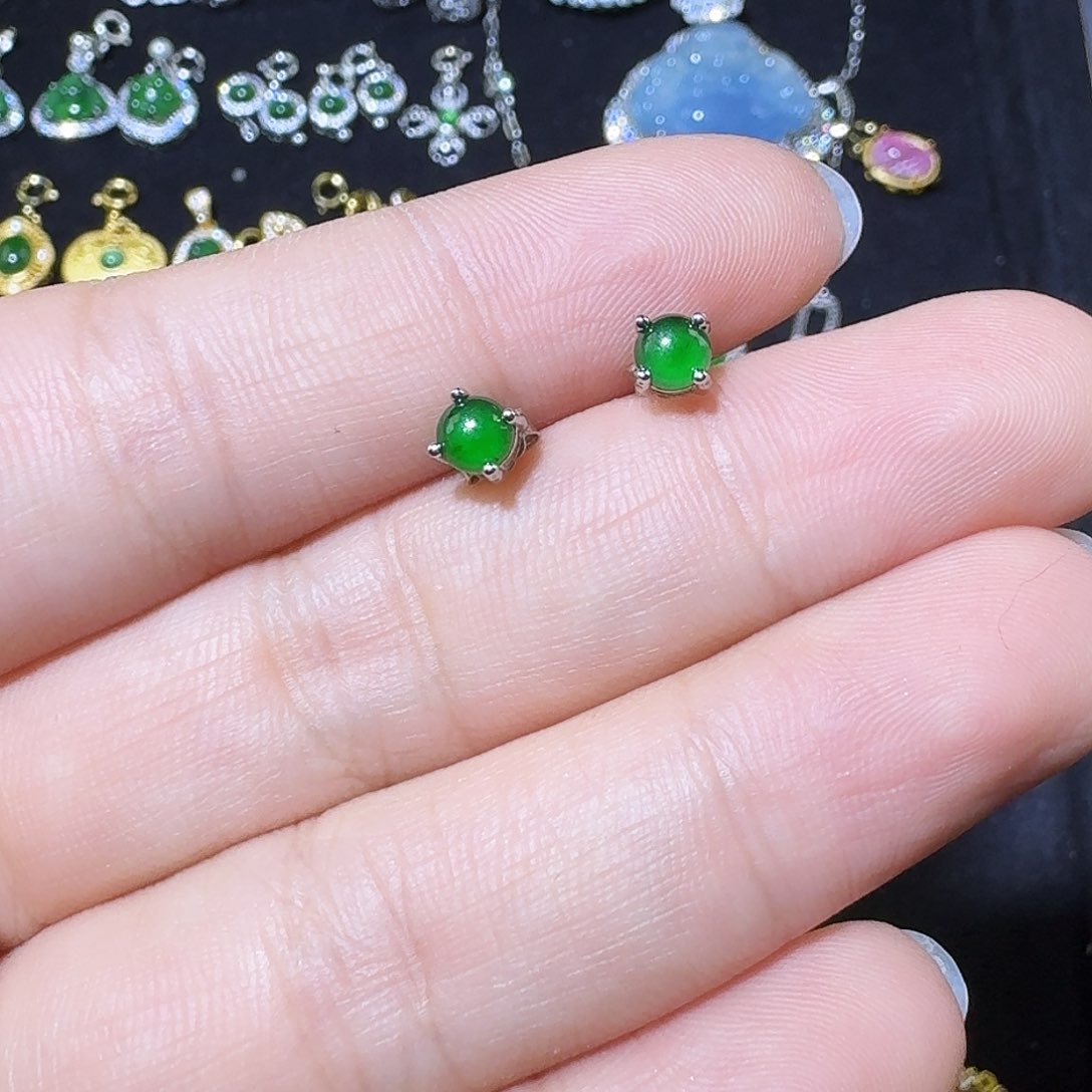 翡翠耳饰银S925镶嵌蛋面