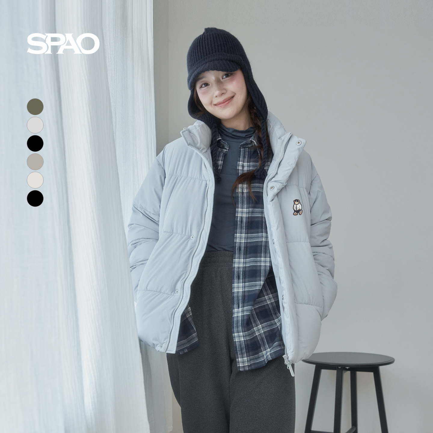 【WOODIE系列】SPAO韩国同款25冬季新品休闲宽松立领棉服SPJPF4TC11