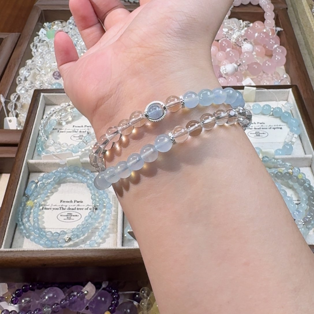 水晶手串未镶嵌海蓝宝白水晶