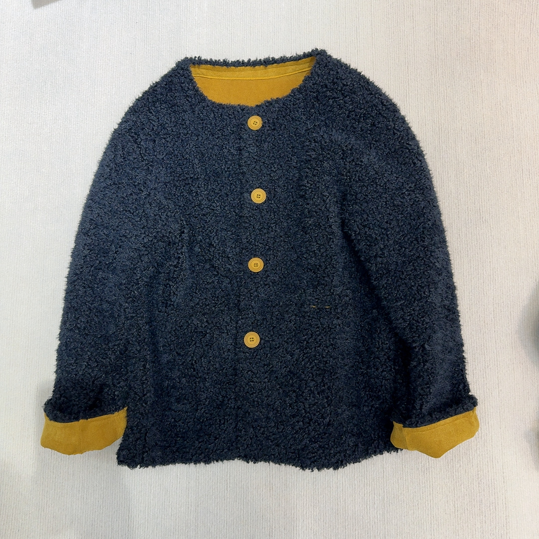 2025冬季时尚百搭撞色圆领毛毛外套