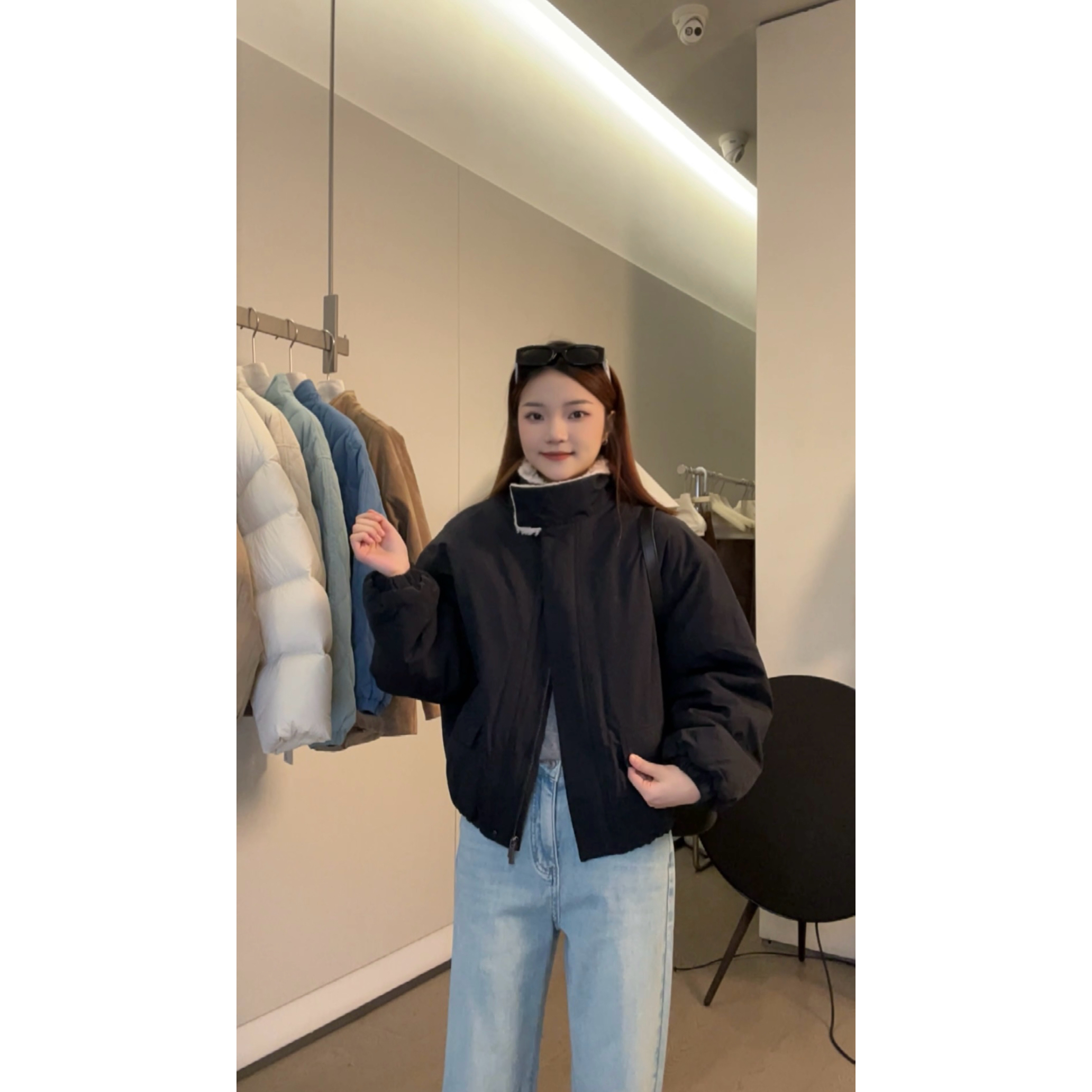 2025冬季新款韩版内里毛毛撞色休闲派克服