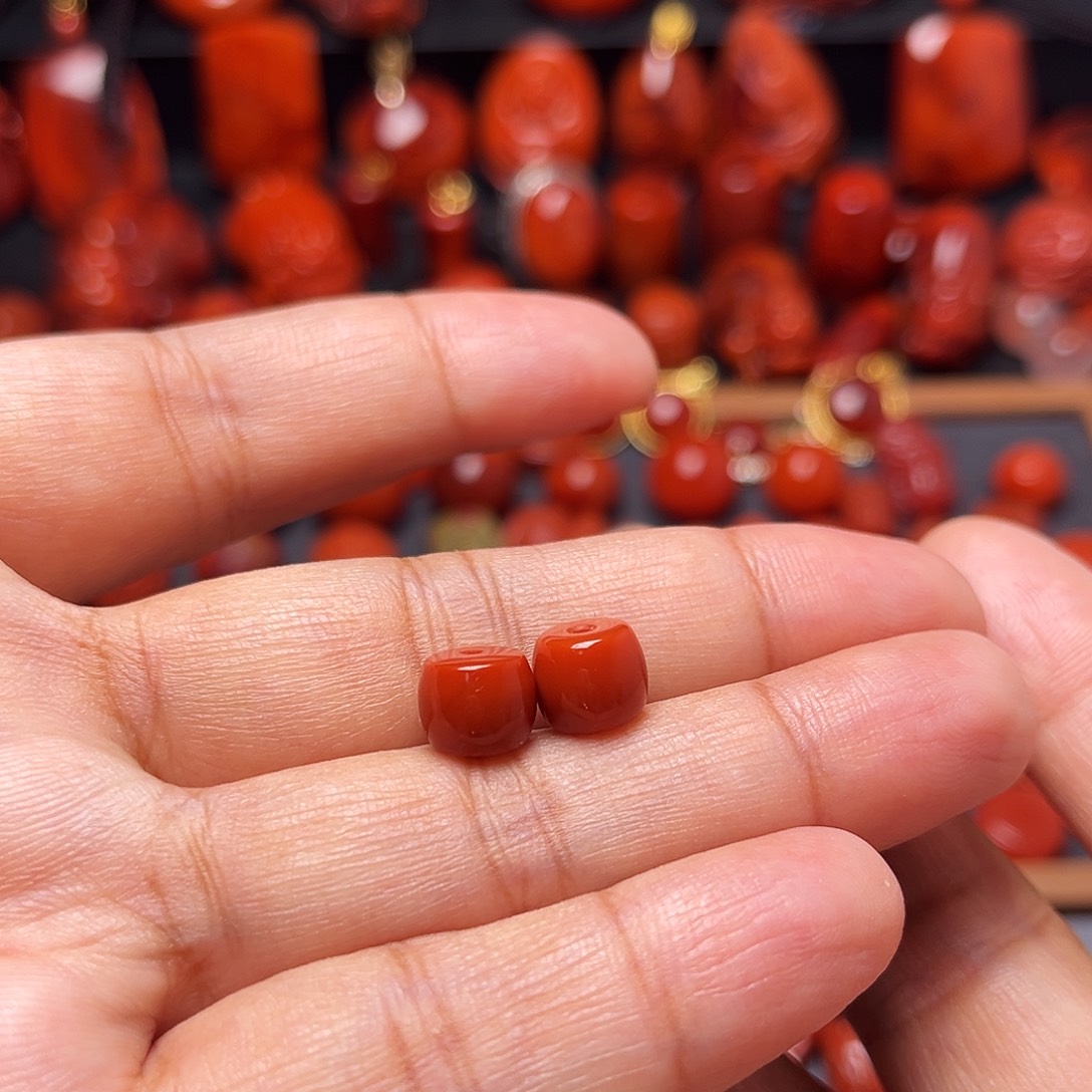 m***聋南红玛瑙未镶嵌配饰直切对珠8mm