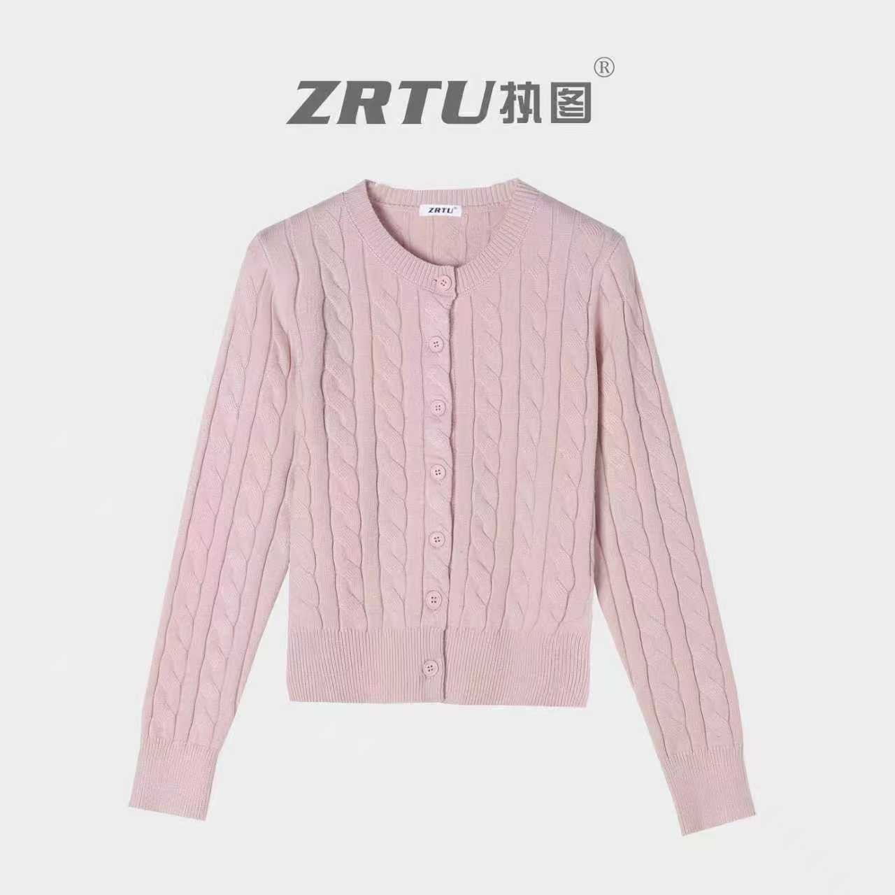 ZRTU/执图2025秋冬新款绞花针织开衫女修身短款百搭针织衫毛衣