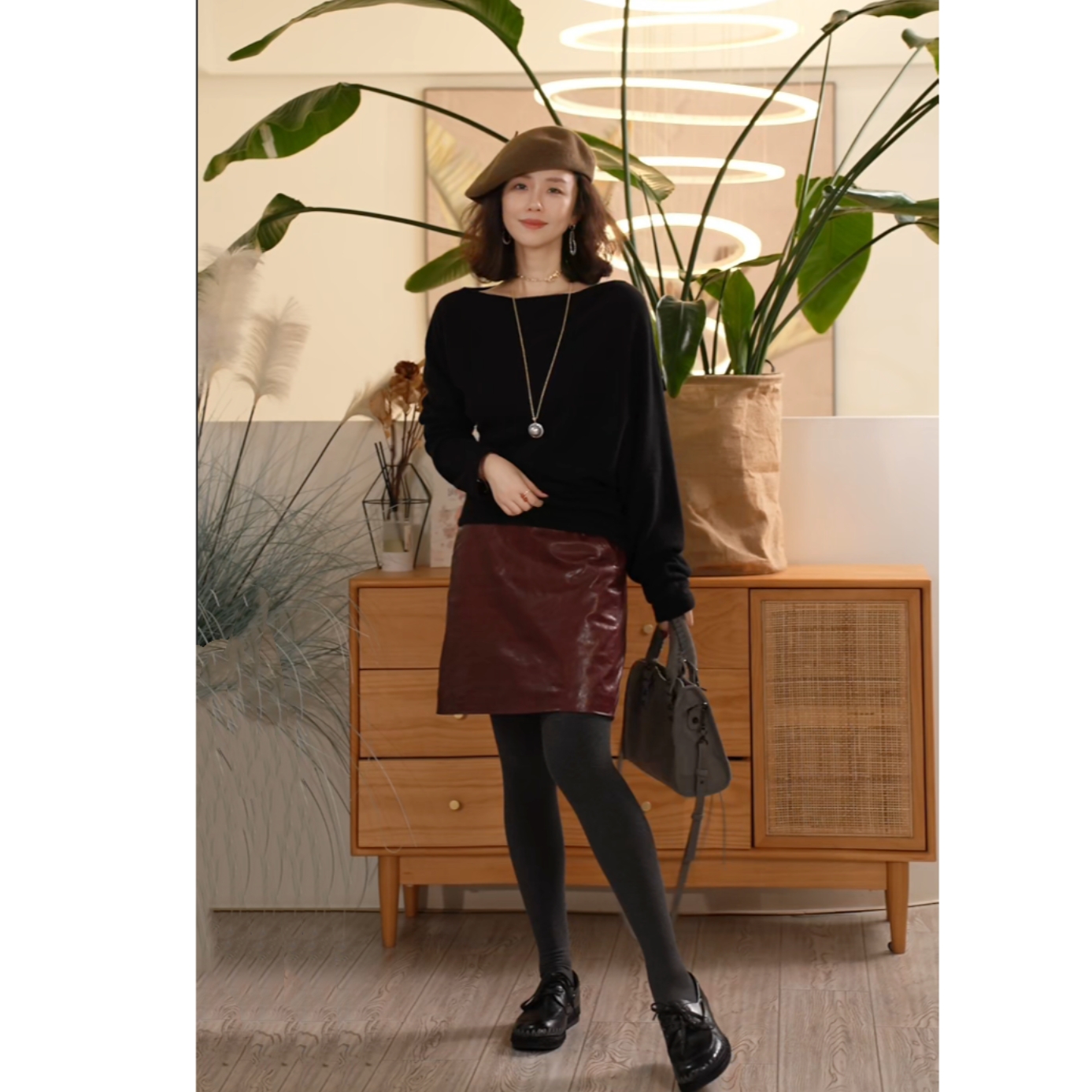 Y 【叭哒不惑】樱桃甜酒 油蜡小羊皮复古高级半身裙包臀裙百搭