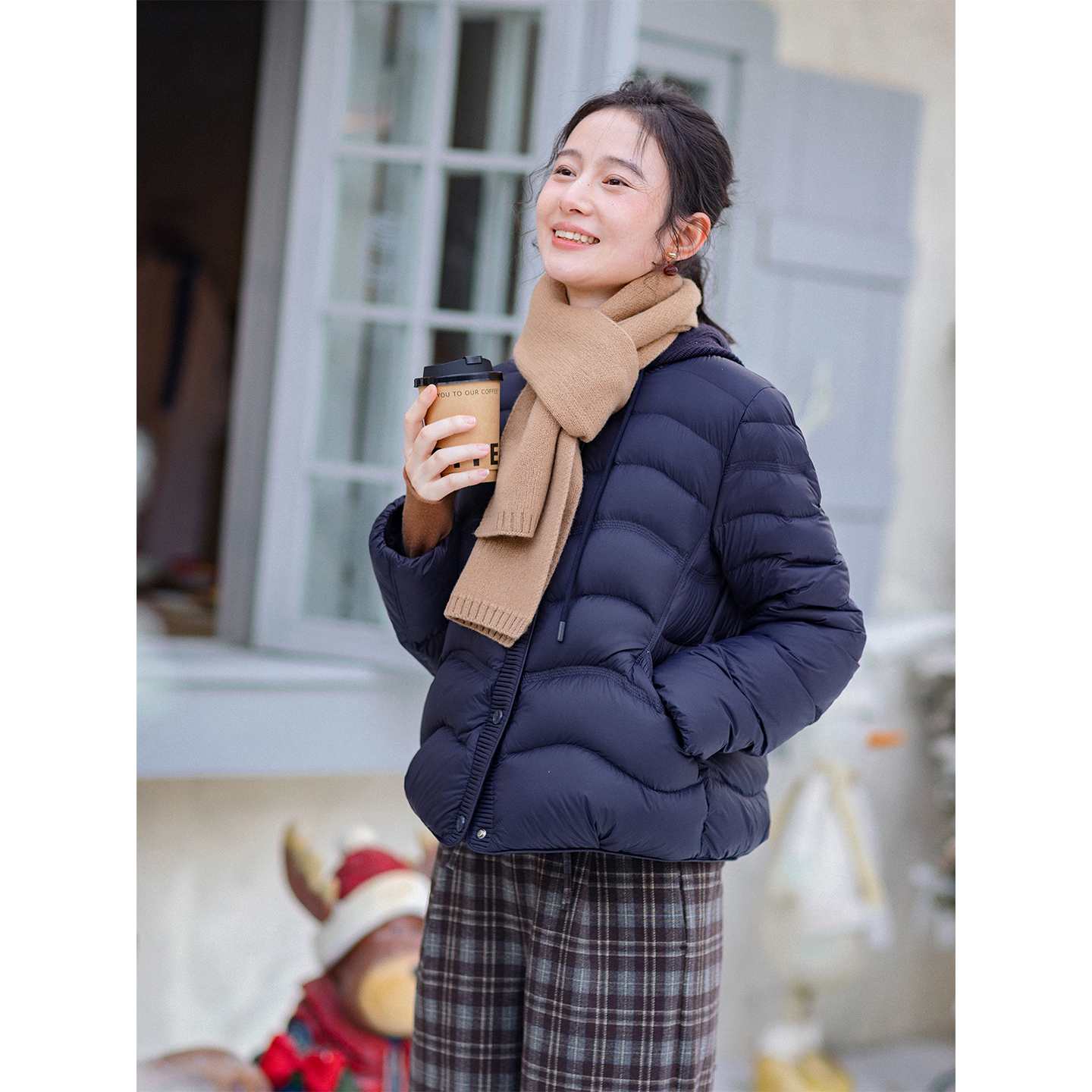 红念藏青色白鸭绒排骨羽绒服女短款小个子冬季短款羽绒服女小个子