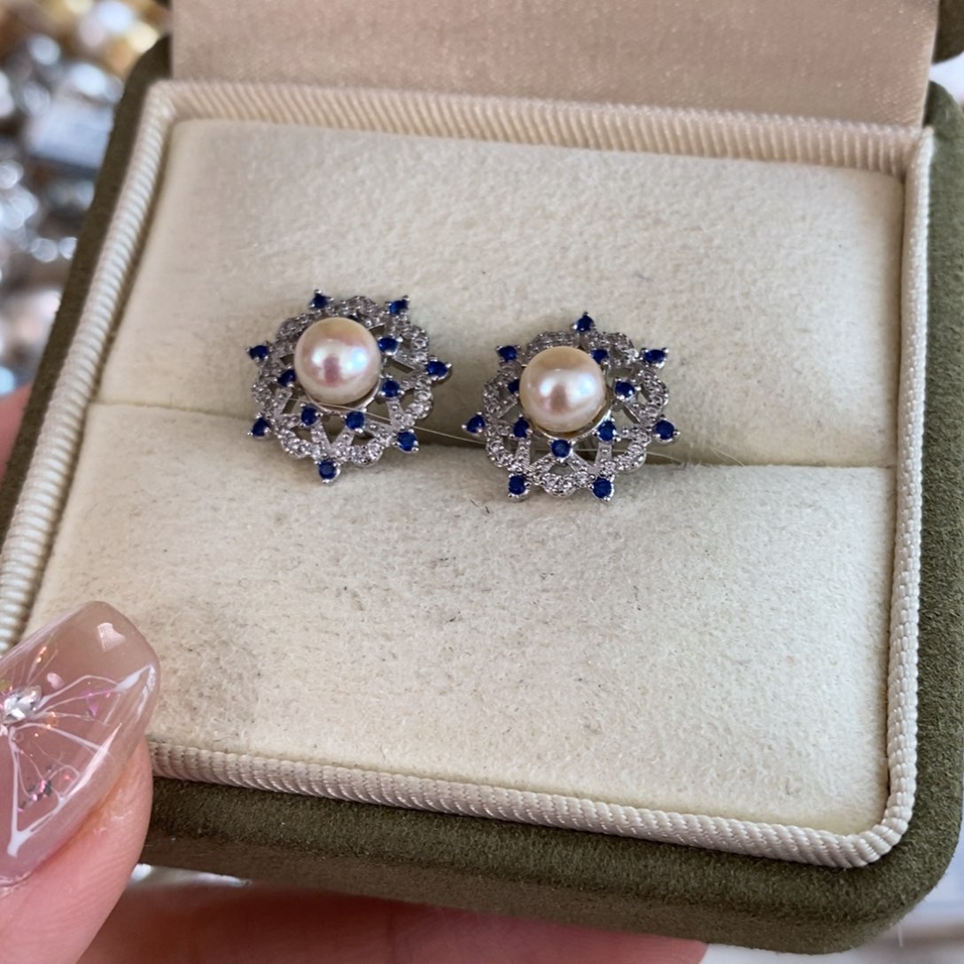 银S925镶嵌海水珍珠耳饰