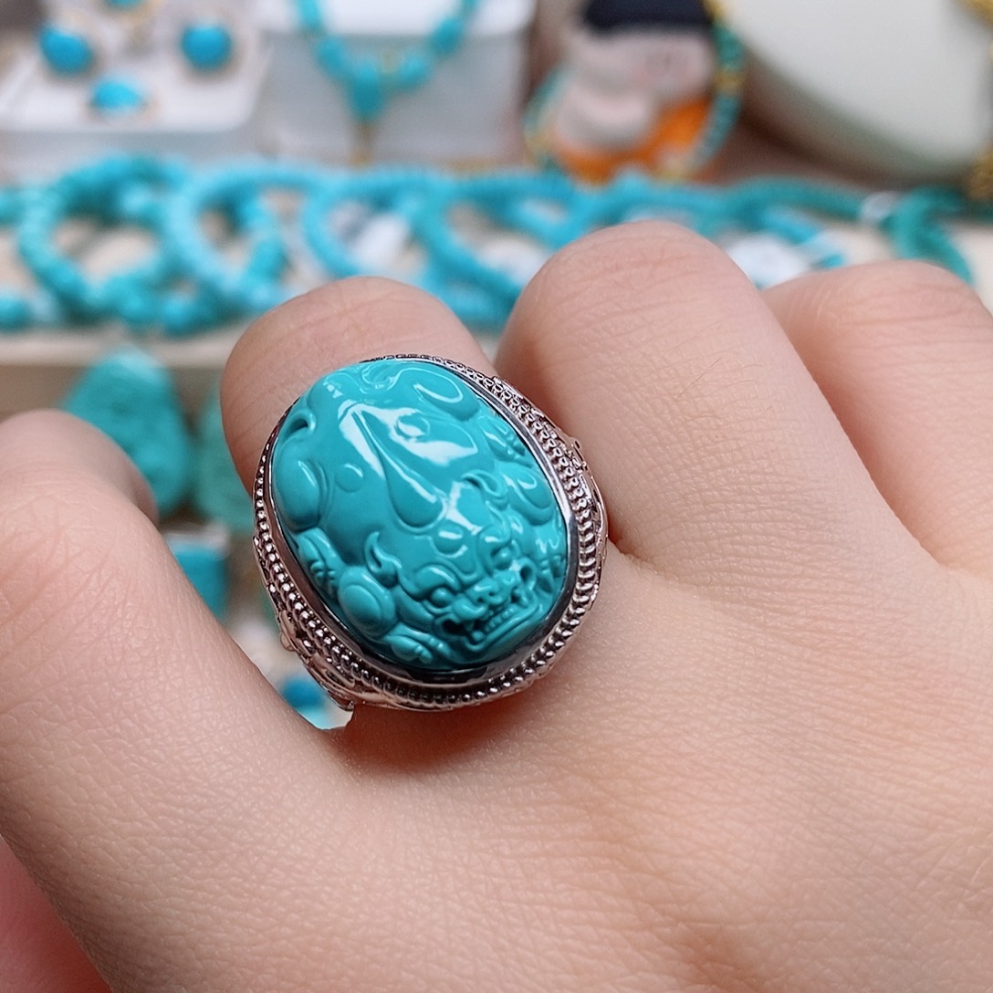 绿松石戒指银S925镶嵌