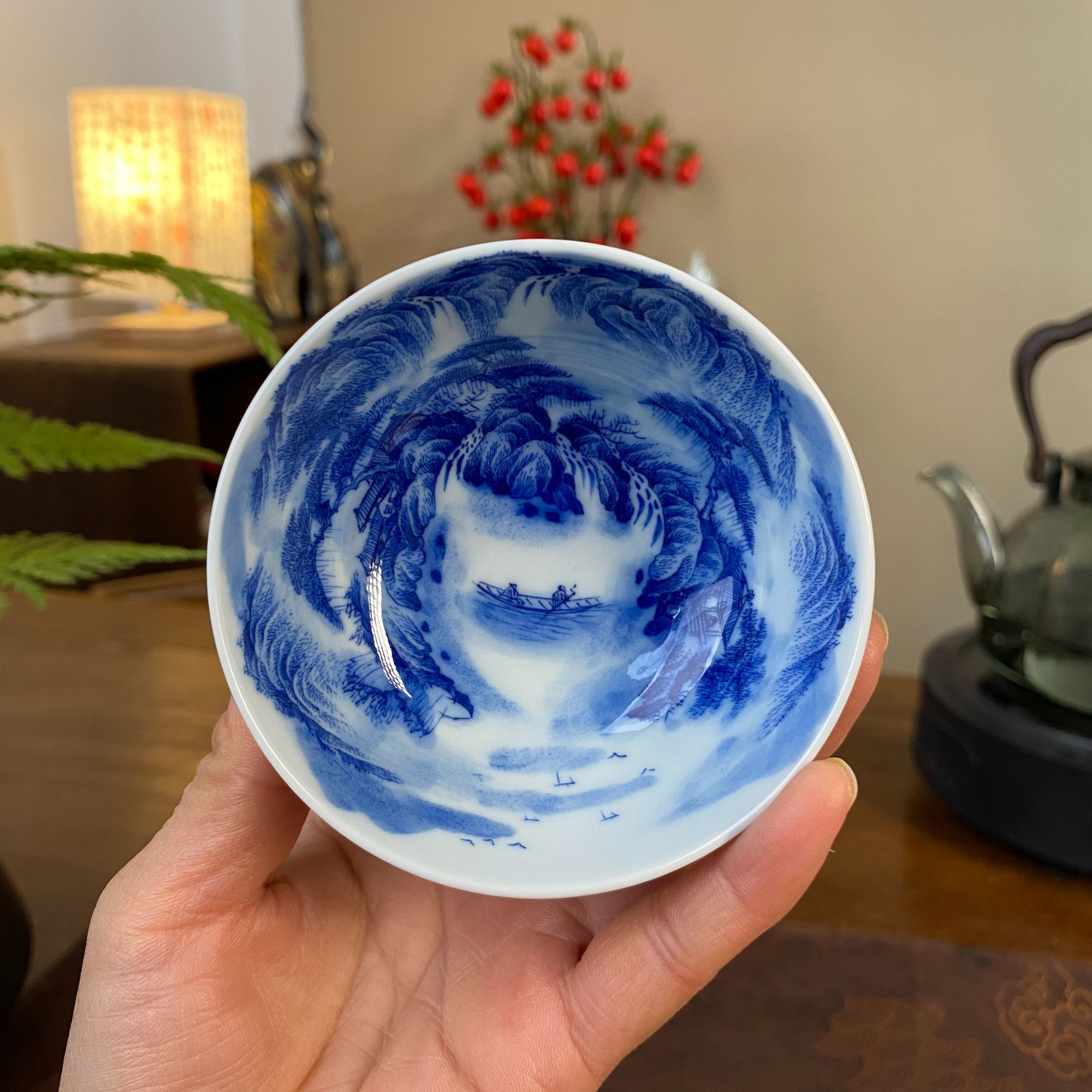 【九茗珍藏】蔡琴老师满绘山水普洱杯  手工手绘  景德镇茶具