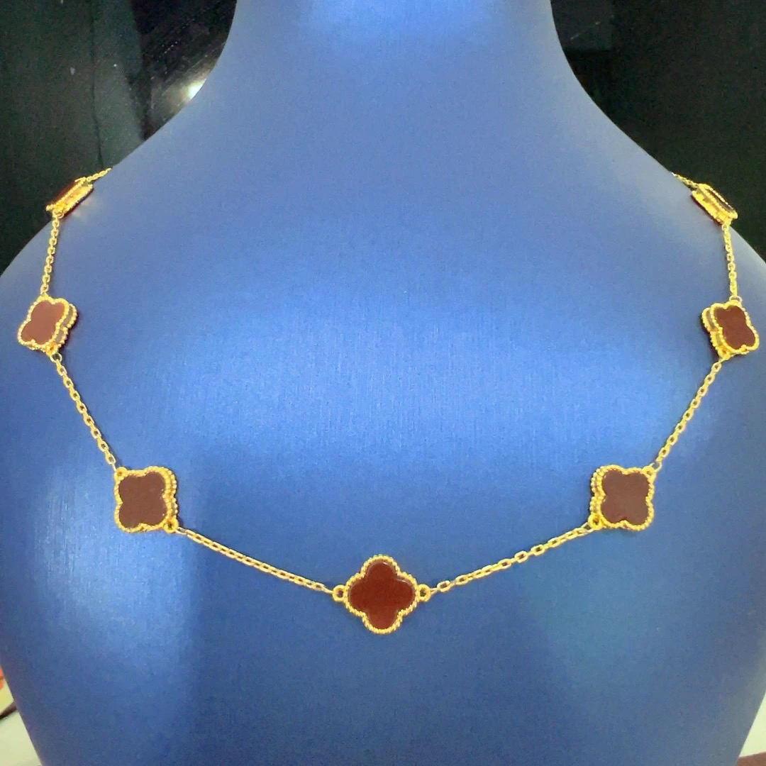 18K金红玛瑙十花项链四叶草经典百搭仙女气质