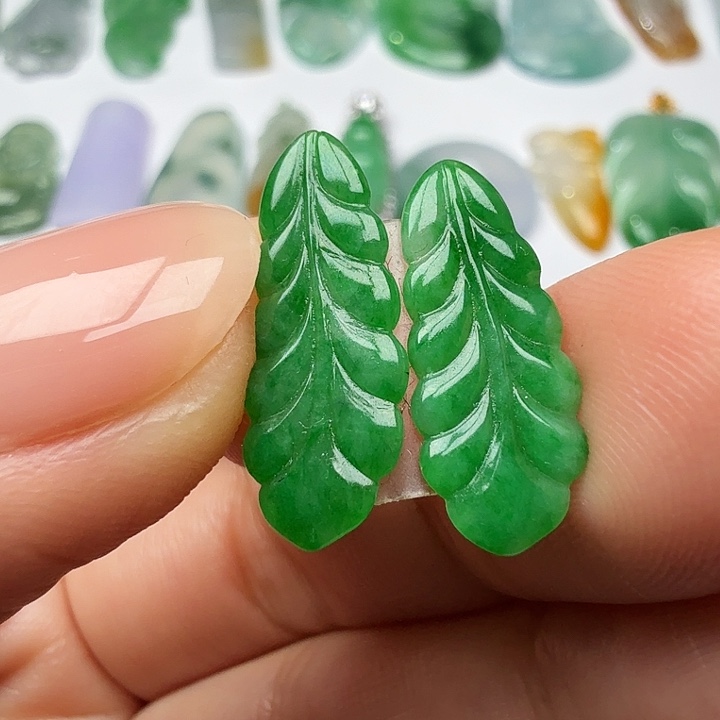 定制翡翠未镶嵌天然缅甸翡翠羽毛耳饰