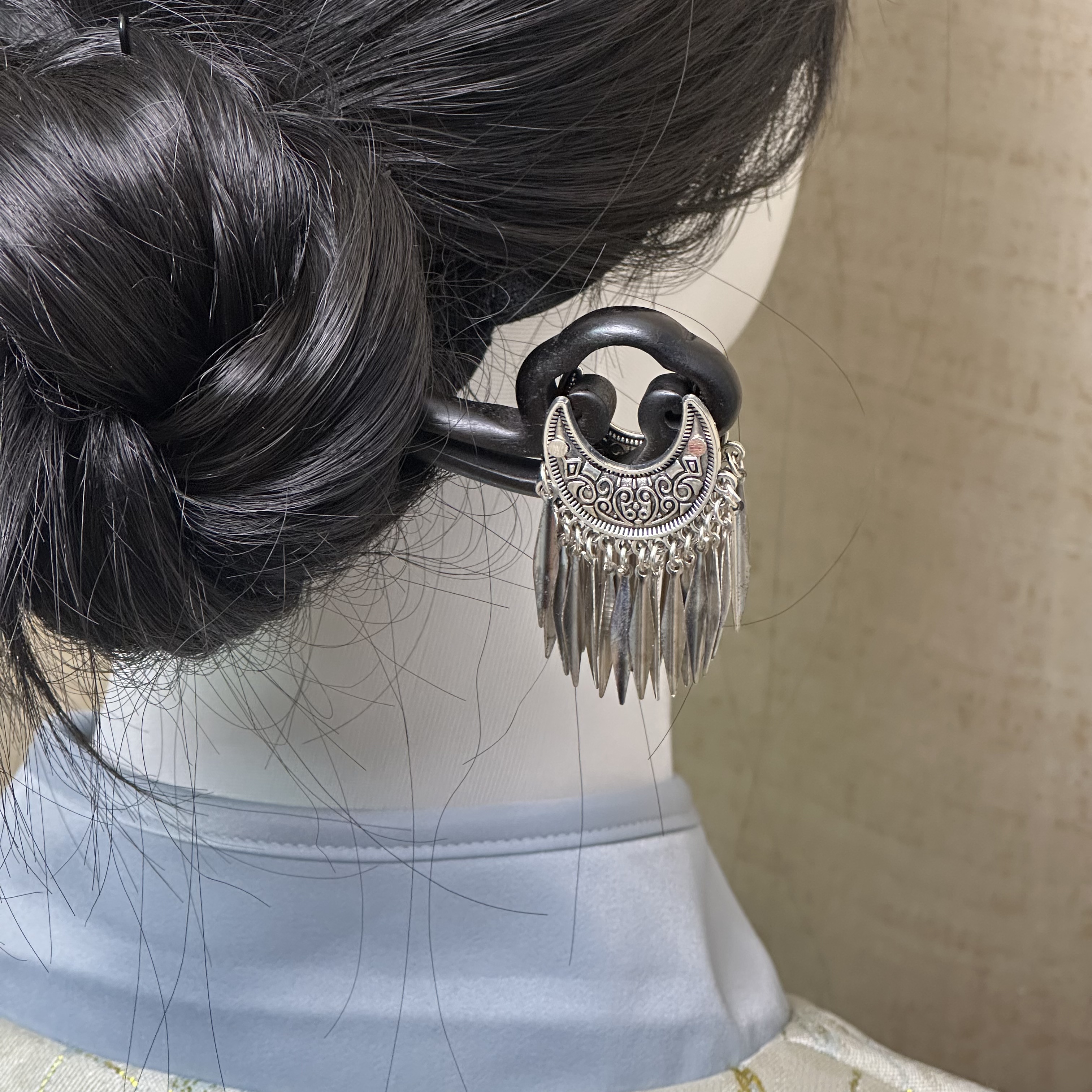 F035苗域月牙纯天然紫光檀木18公分手工古风簪子古典民族风发簪子