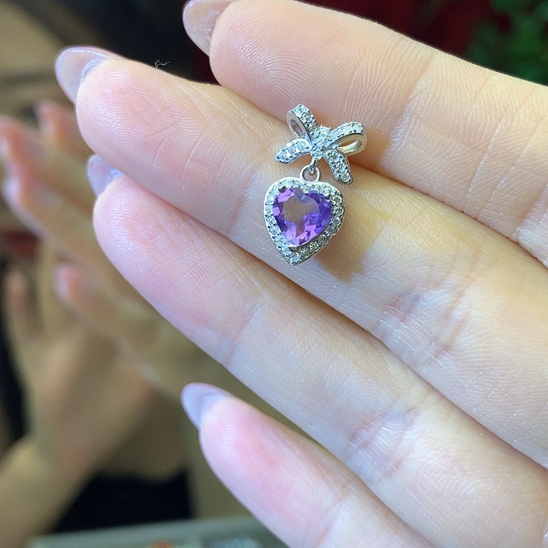 紫晶耳钩，银S925镶嵌