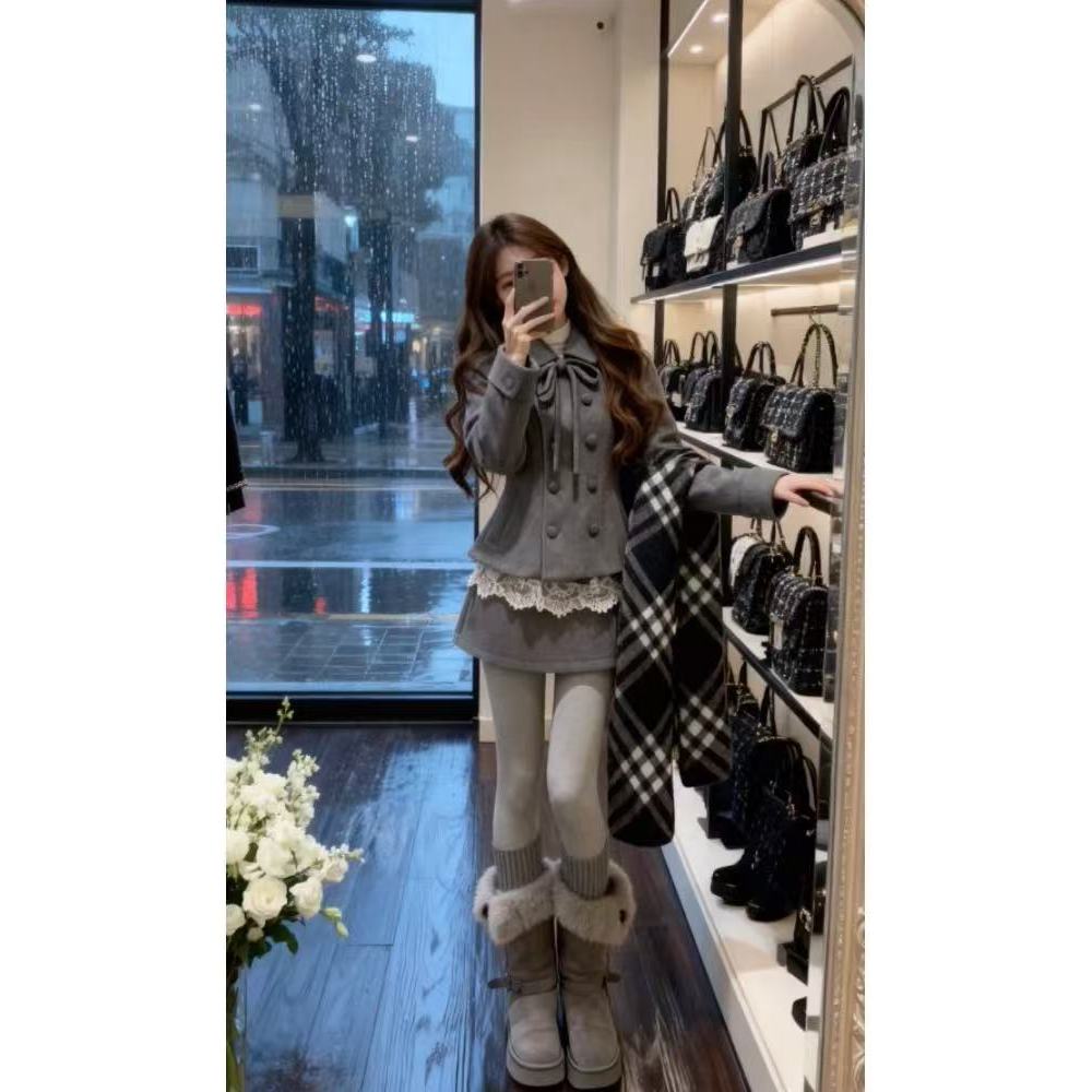 X jiu香风西装连衣裙子女秋冬季2025新款小个子千金穿搭套装6648