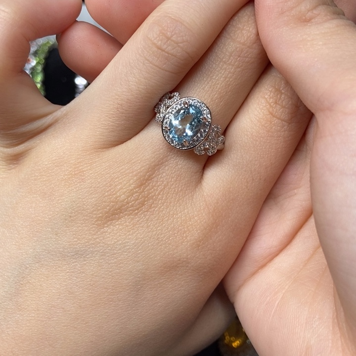 海蓝宝石戒圈银S925镶嵌