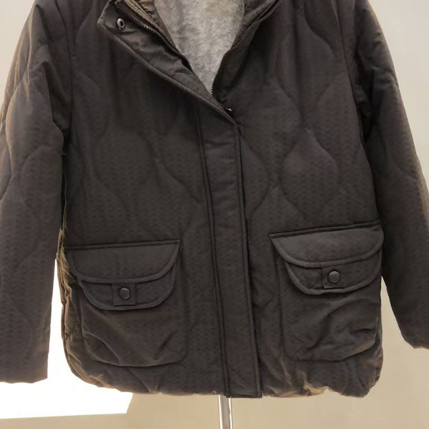 D32纯色宽松型气质时尚户外口袋中老年女装防风女士棉服休闲棉衣