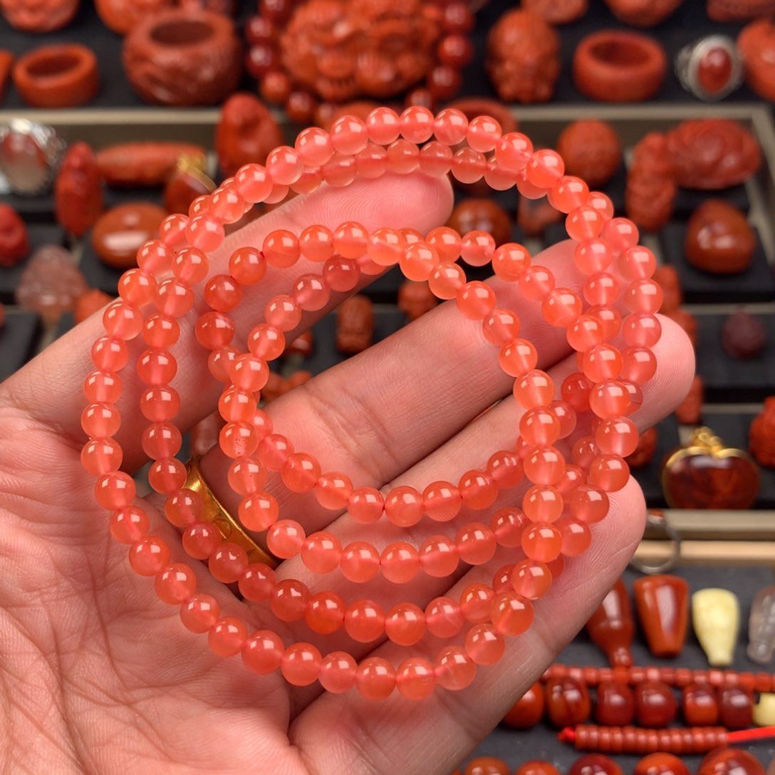 南红玛瑙冰粉佛珠5+未镶嵌