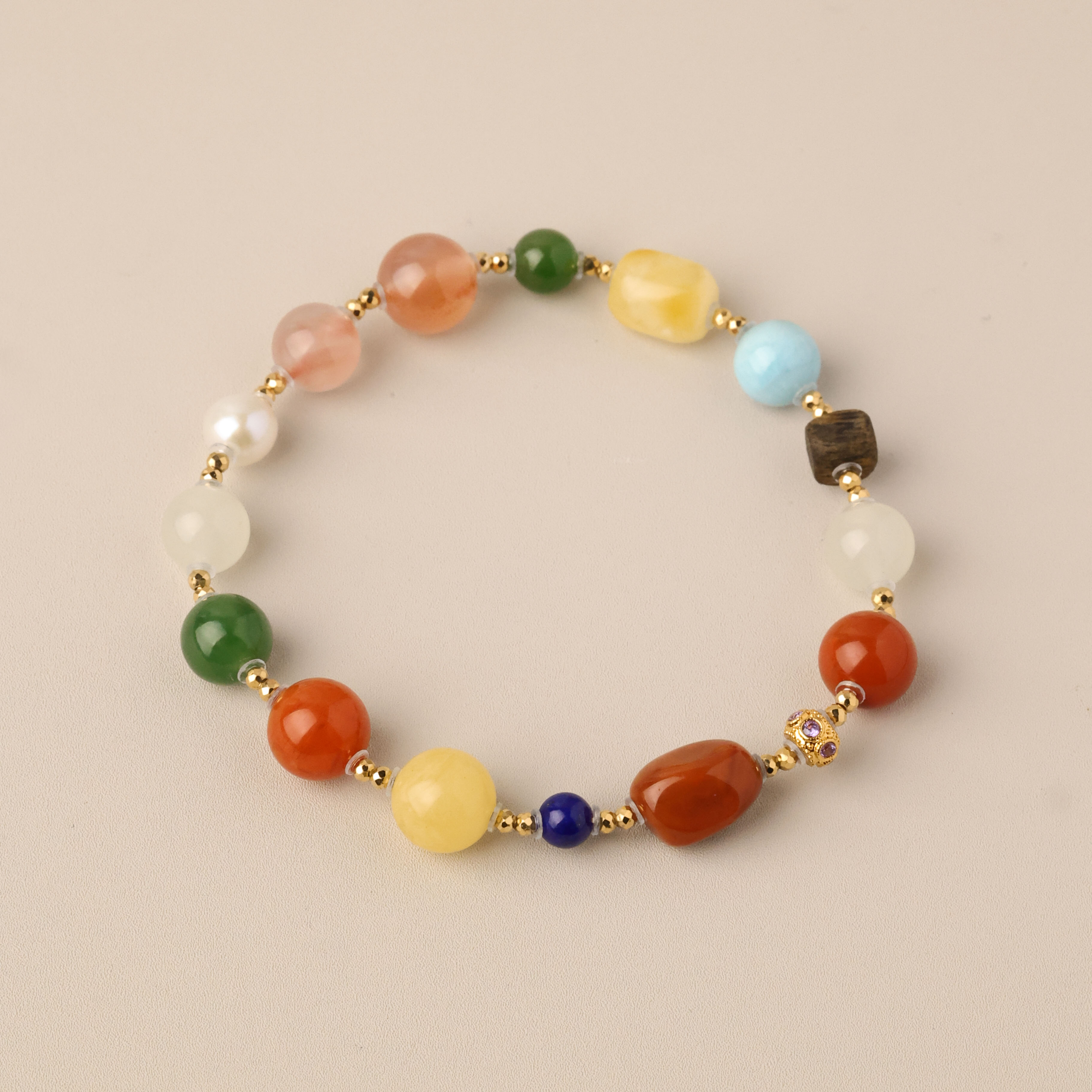 【玉福珠宝】18k金和田玉南红多宝手串-S3838-冰