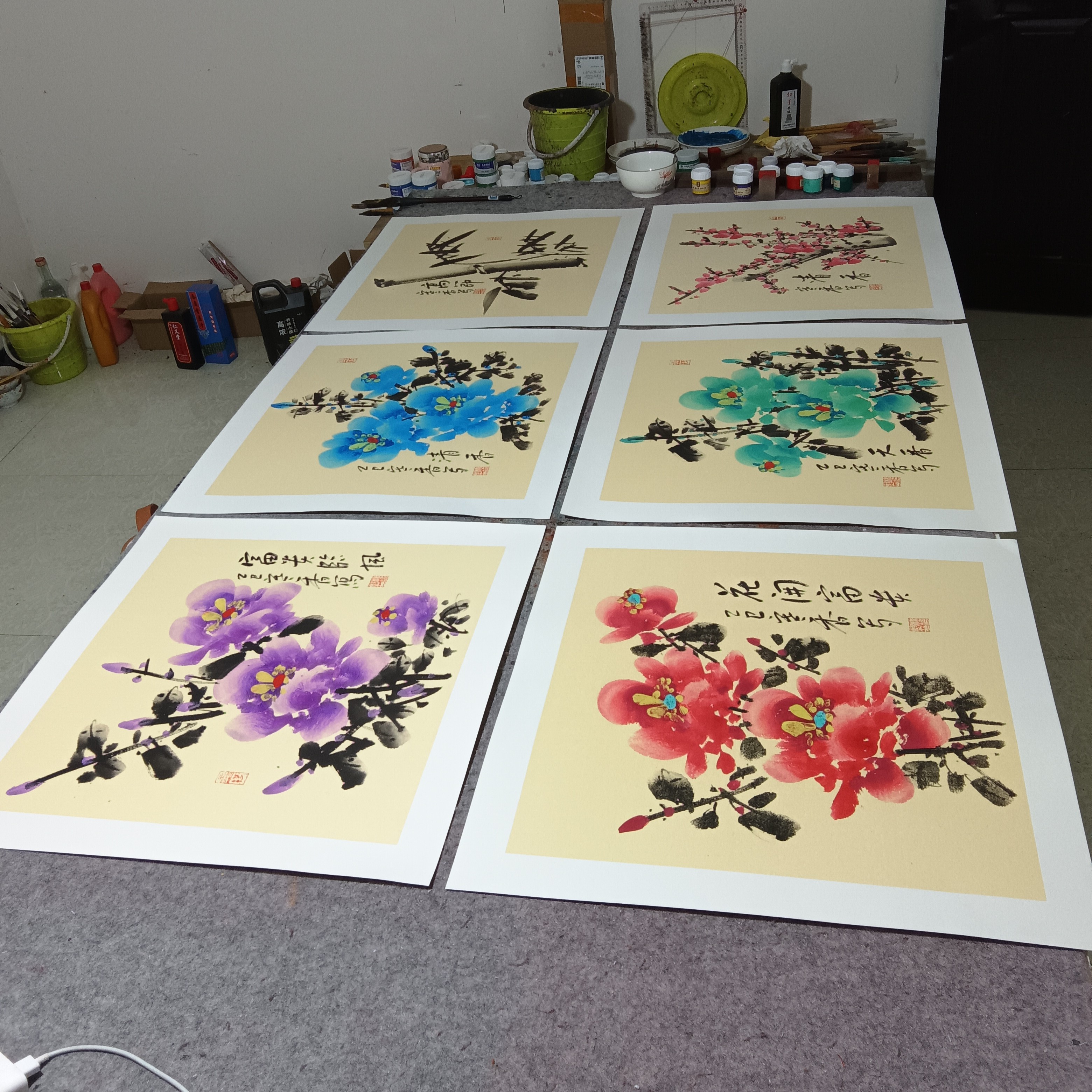 国画斗方客厅餐厅装饰画6张:50cm×50cm