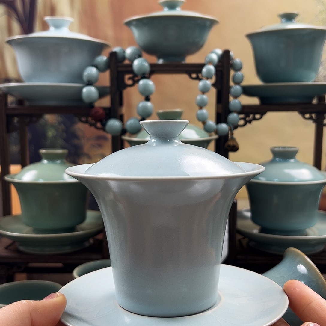 仿古月白三才马蹄盖碗福利价