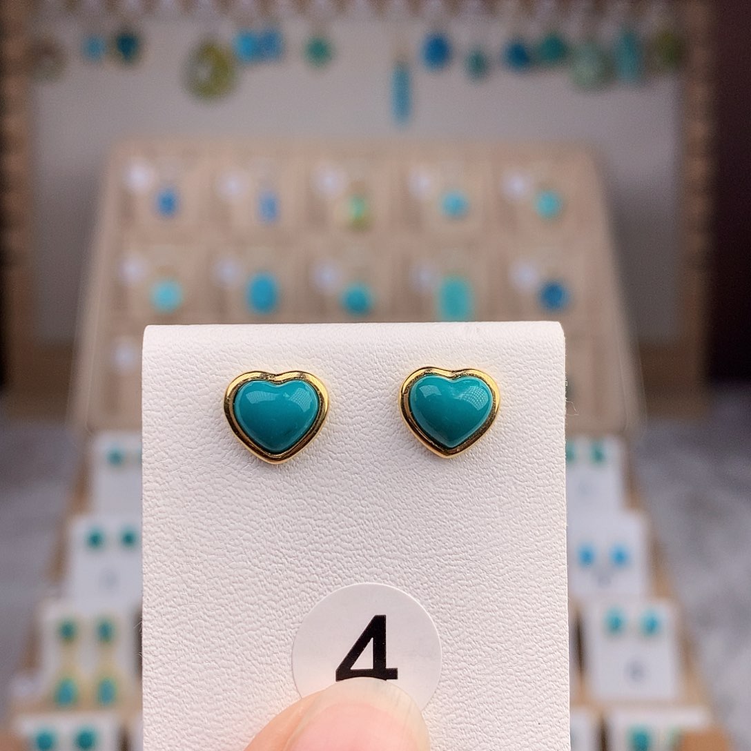 绿松石耳饰18K金镶嵌