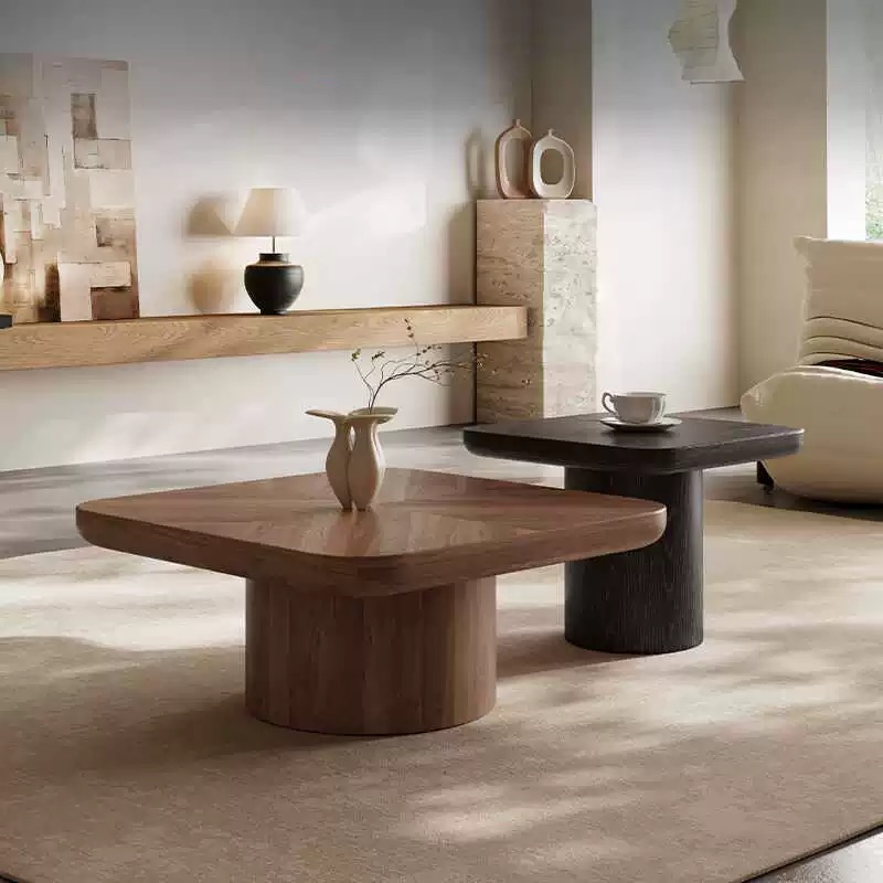 意式极简高端原木茶几组合客厅家用艺术方形胡桃木茶几