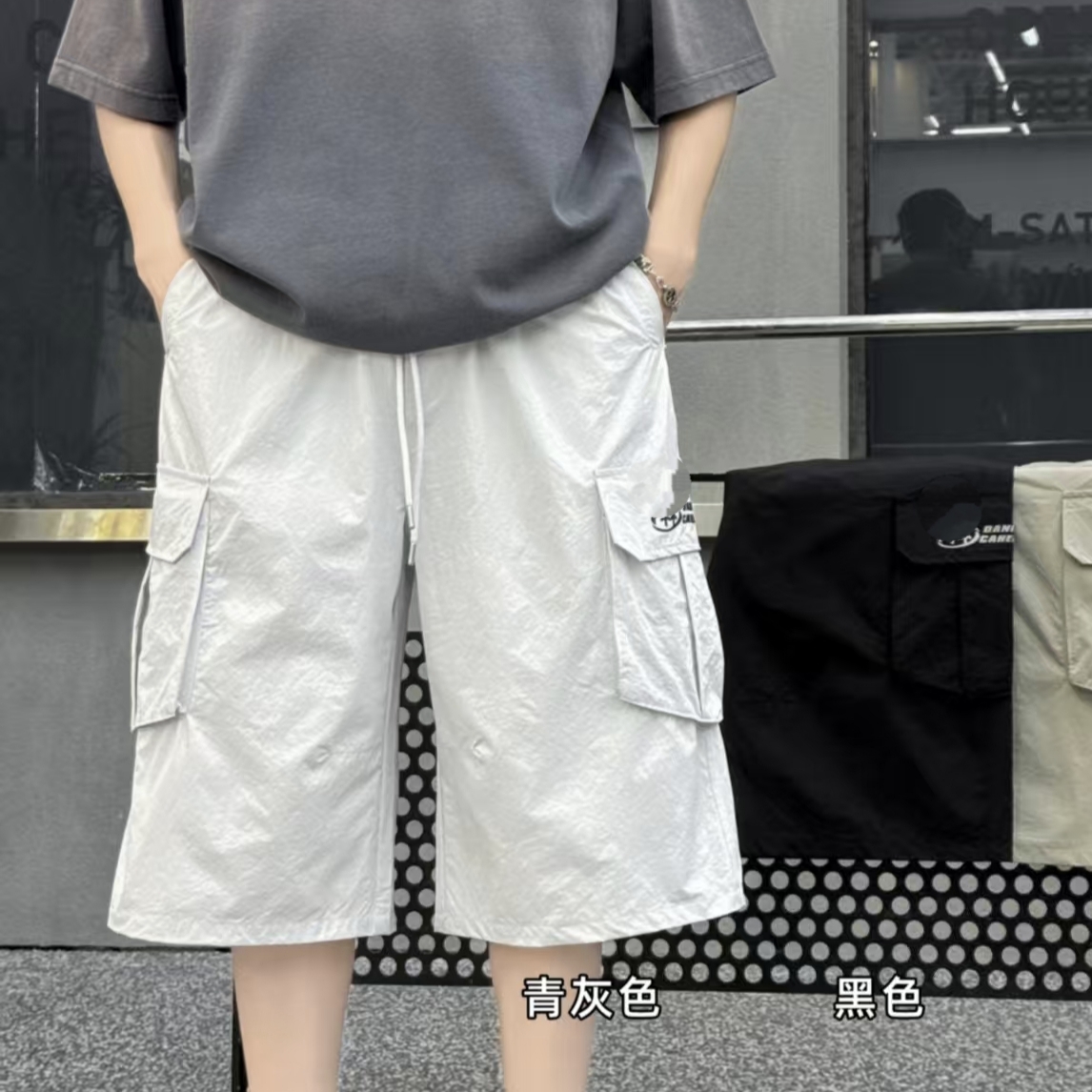 青少年夏季时尚百搭速干短裤七分裤宽松薄款潮流中裤纯色