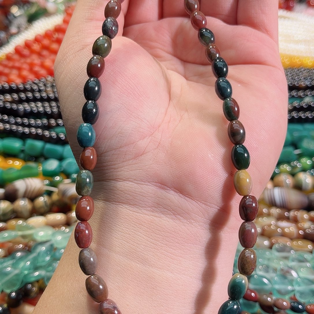 玛瑙/玉髓未镶嵌珠宝半成品水草玛瑙米珠6x8mm