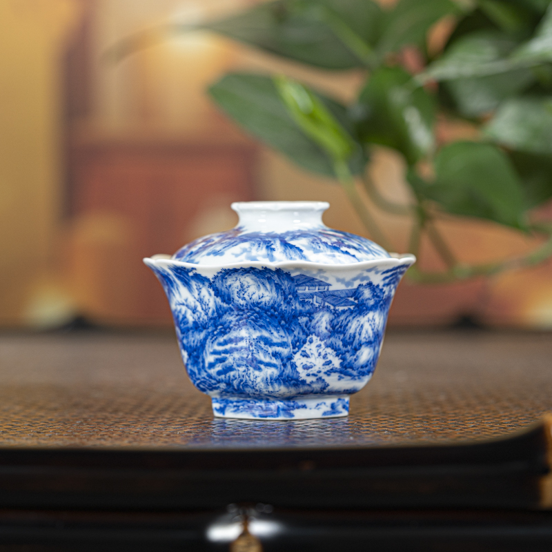 【景德镇陶瓷研究院】早春图八方盖碗jty194