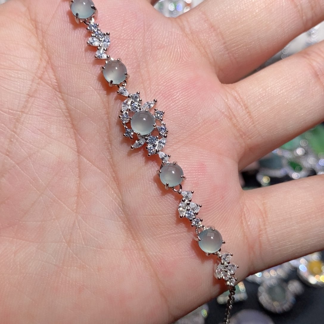 银S925镶嵌手链翡翠j j k kn