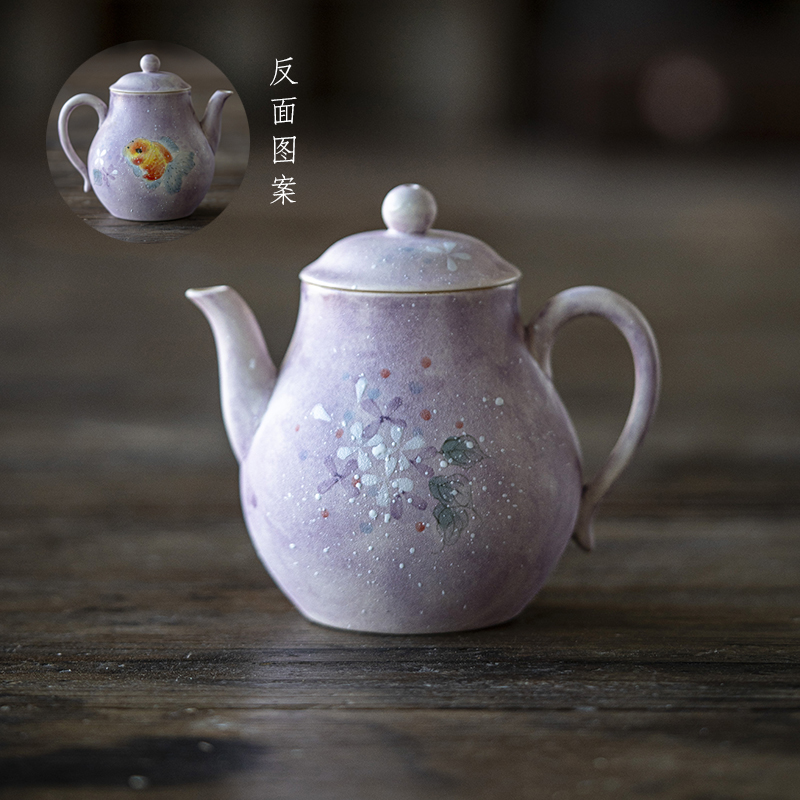 紫鳞手绘陶瓷茶壶思缘壶精致可爱女士陶泥泡茶功夫茶具