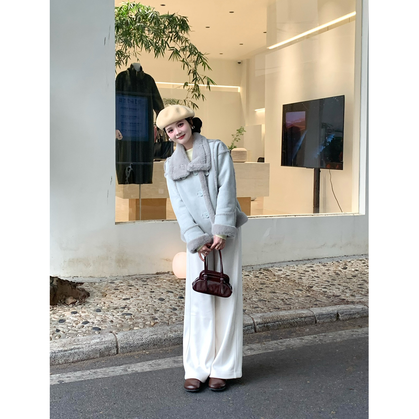 秋冬多色针织阔腿裤宽松休闲裤女高腰舒适百搭长裤66507