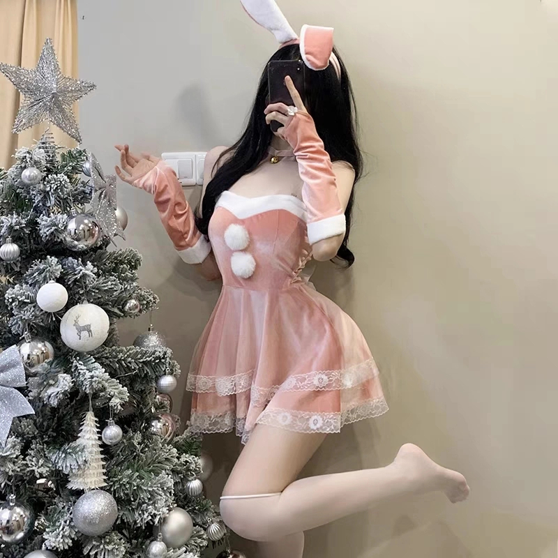 圣诞蕾丝战袍性感辣妹抹胸睡裙网红圣诞兔子装c蕾丝夏蕾丝宫廷风