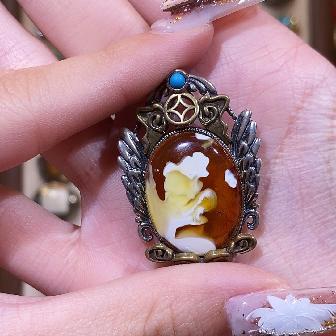 琥珀颈饰银S925镶嵌˗****吊坠