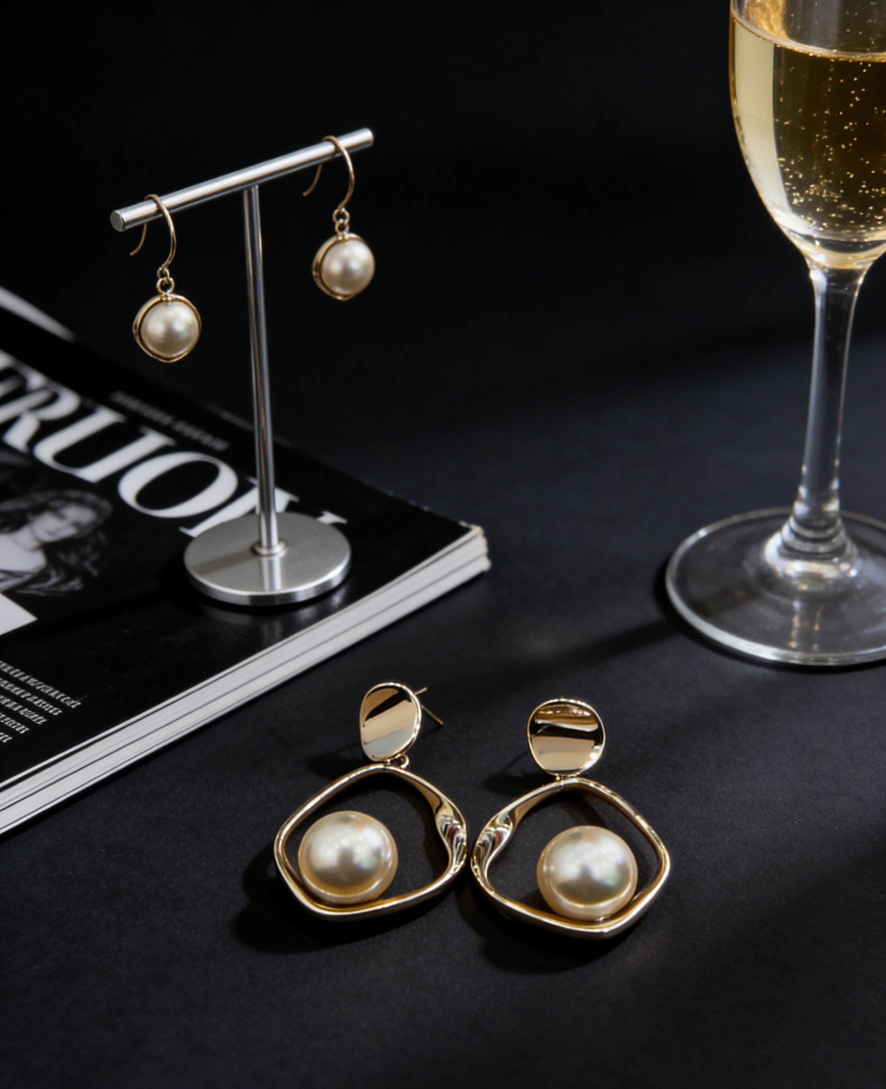 合金仿珍珠耳饰 时尚气质皇冠罗马耳钉女长款复古日韩