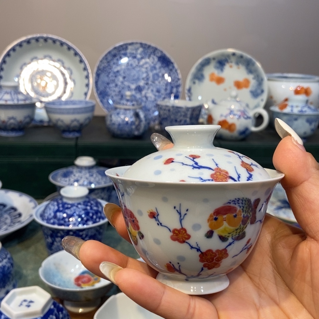雪山春晓兰寿鱼盖碗
