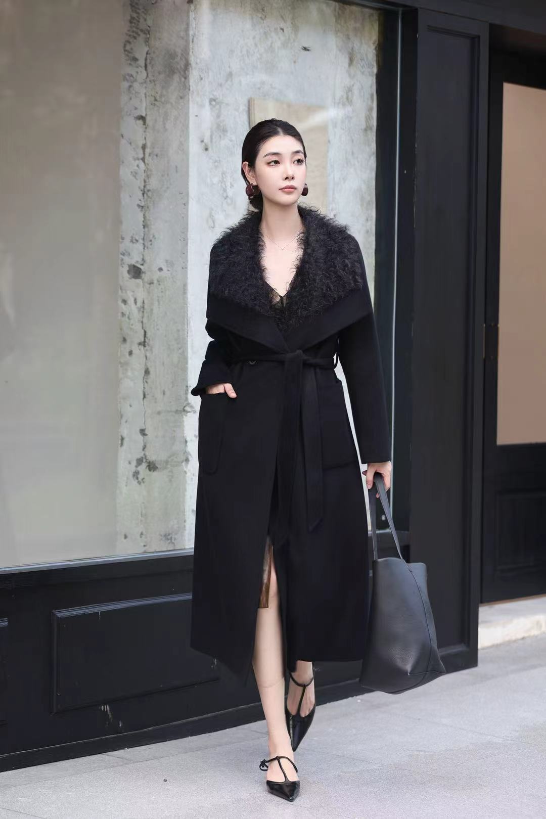 柜台柜品质马海圈圈毛中长款显瘦气质双面羊绒大衣