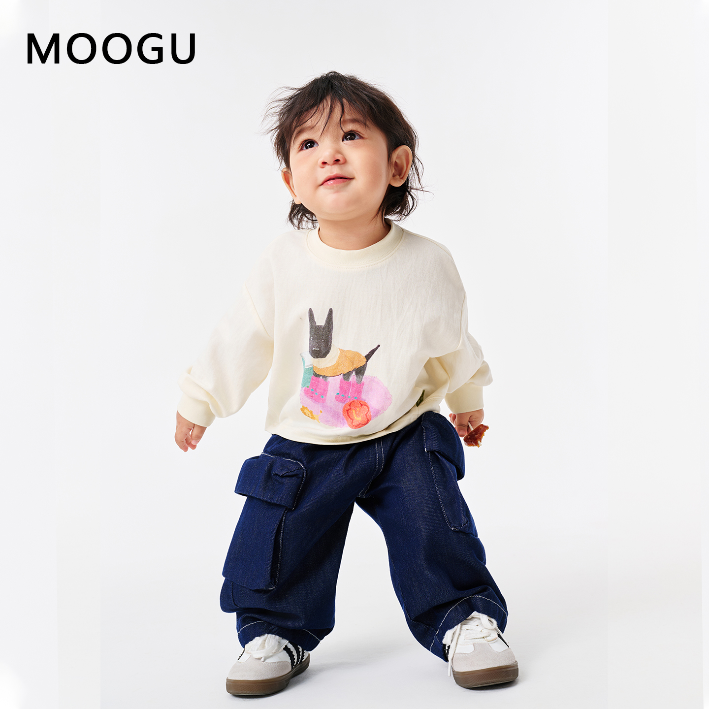 moogu女童秋季卡通宽松T恤2025新款儿童休闲上衣秋打底衫MGAF5006